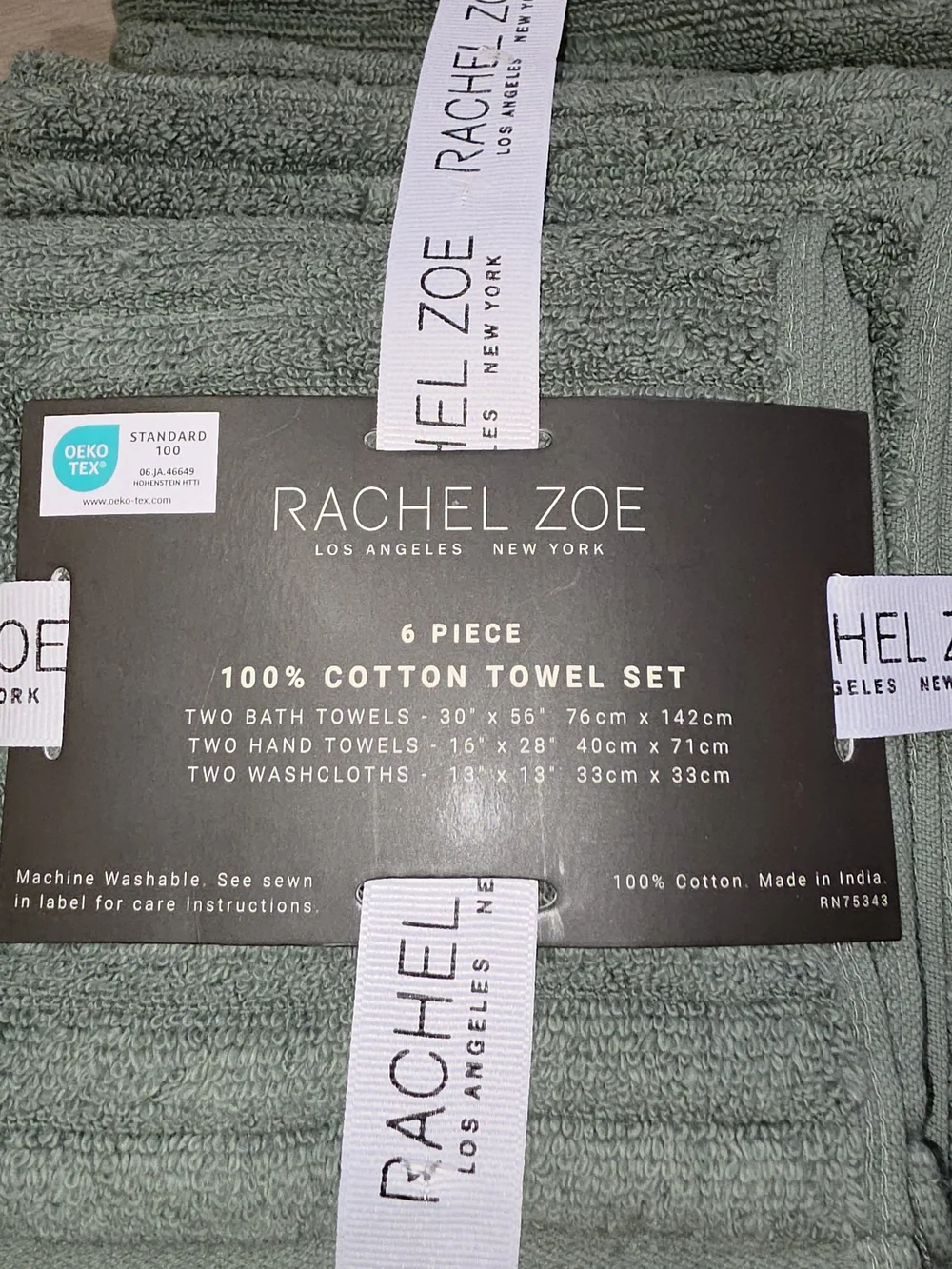 Rachel Zoe, 6 Pcs Cotton Towel Set - Sage Green